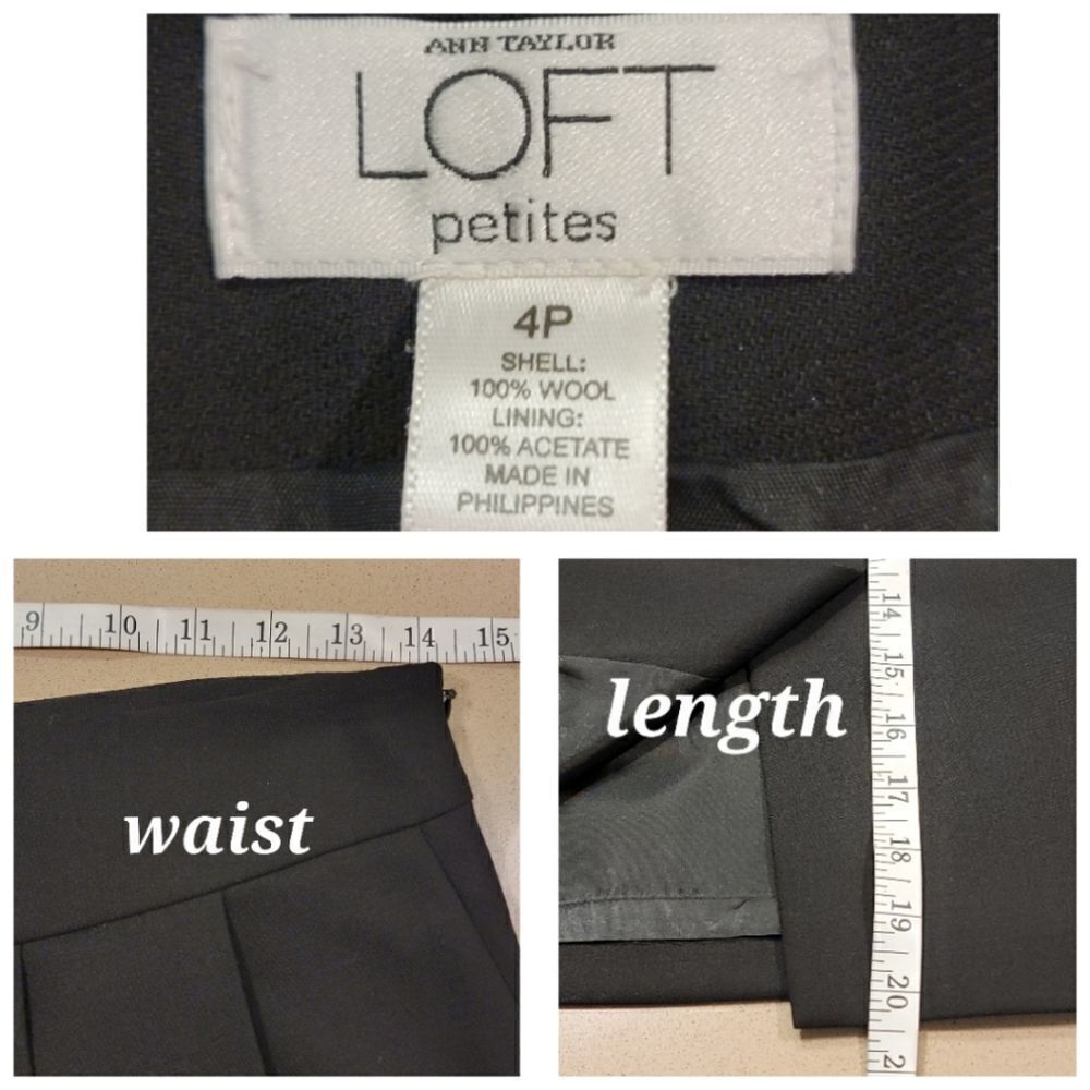 LOFT Black Wool Skirt Pleated Front - Picture 11 of 15